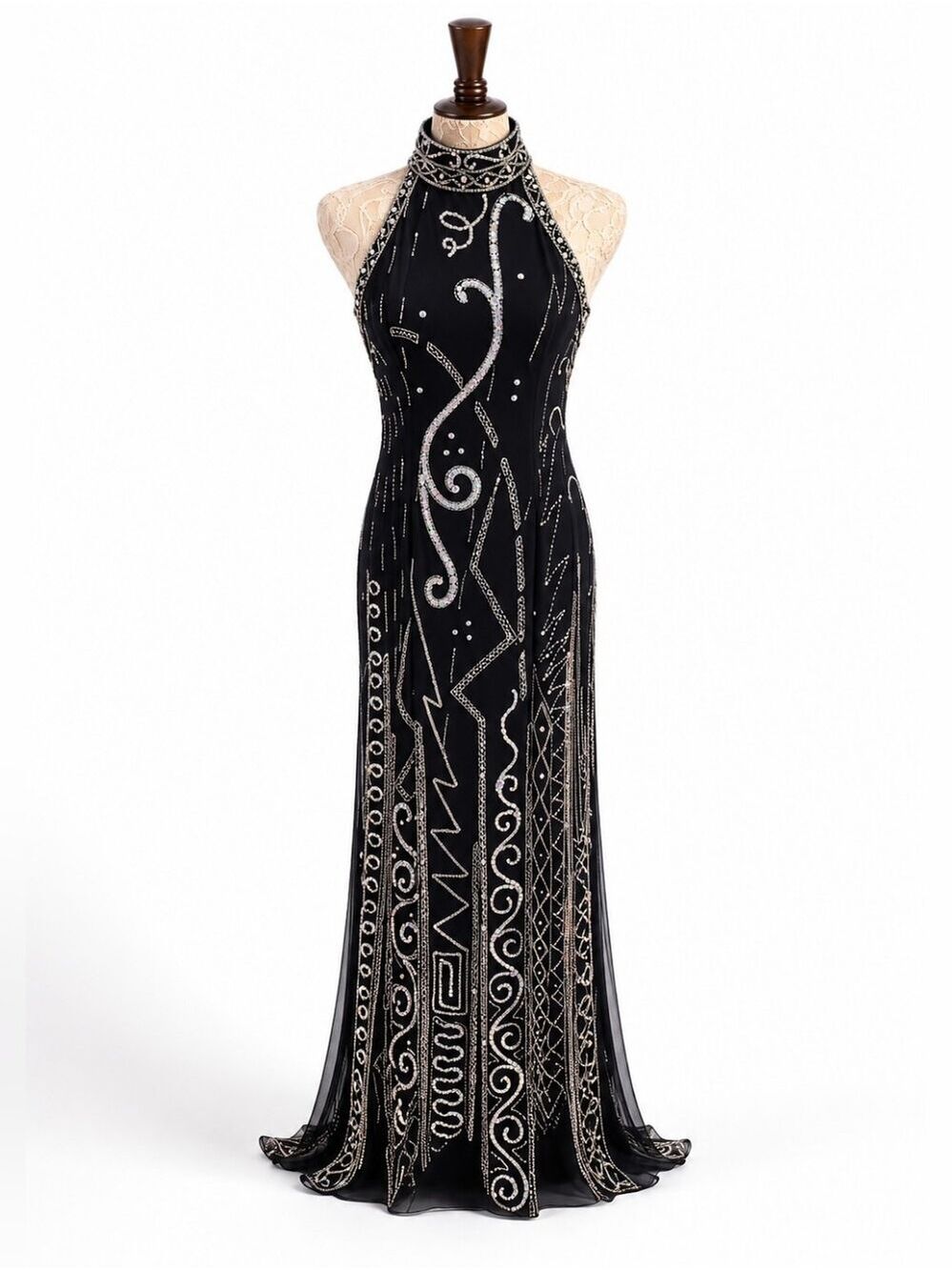 Vintage Lillie Rubin Art Deco Black & Silver Beaded Sequin Evening Dress 6 - Picture 11 of 11